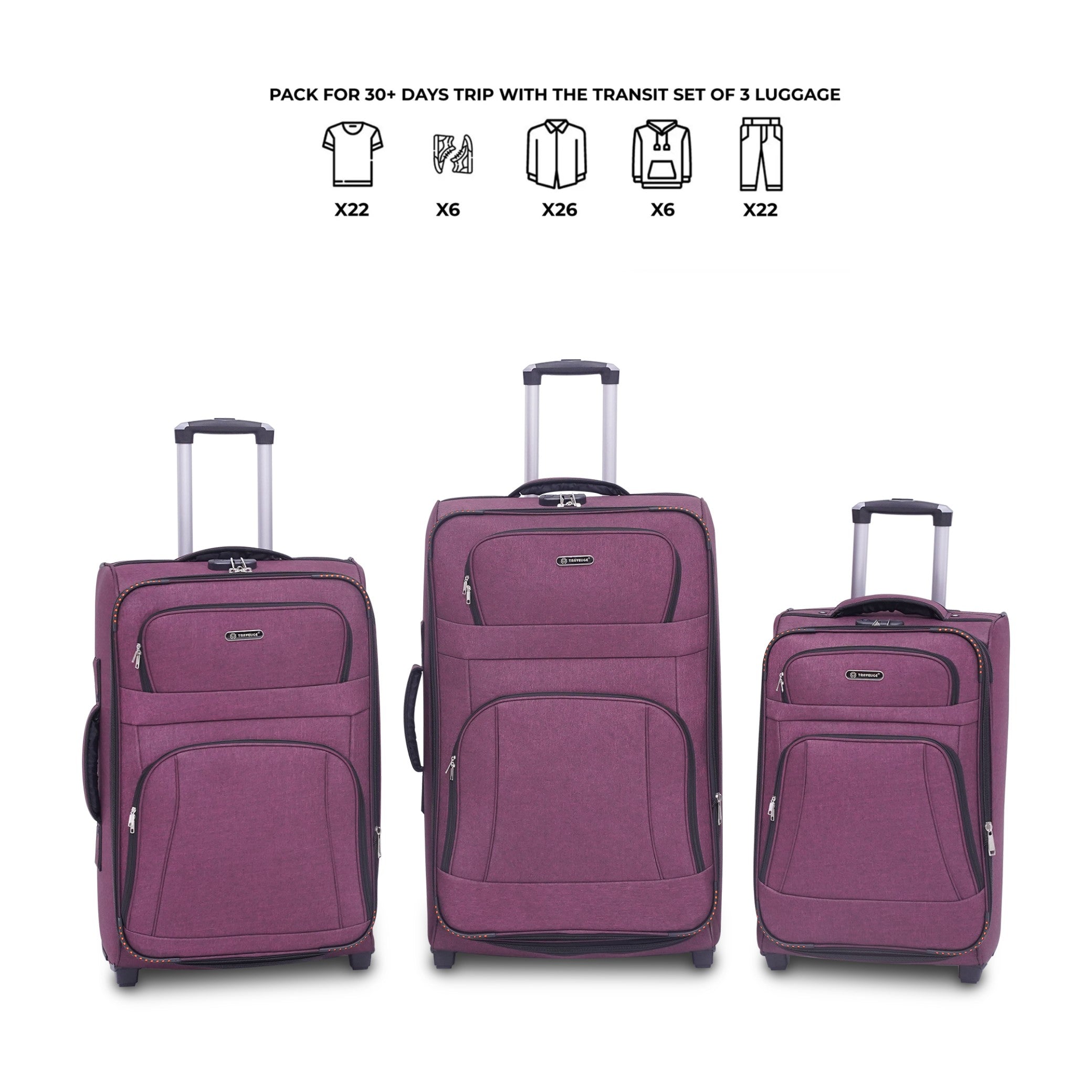LITE TRAVELER (3Pc Luggage Set) Magenta